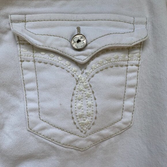 Vintage Jordache White Heavy Stitch Embroidered Y2K Straight Crop Capri Ankle Je - Picture 11 of 12
